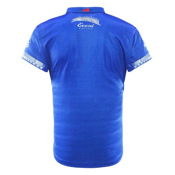 2026 Toa Samoa Home Jersey back view in blue with Samoa flag and white sponsor detailing