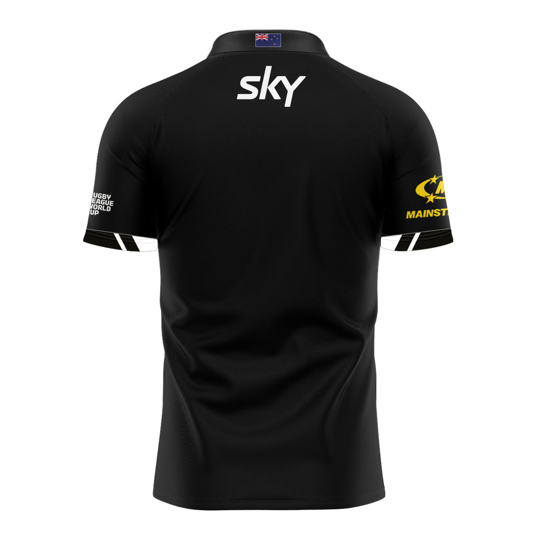 2026 New Zealand Kiwis Home Jersey back view in black with New Zealand flag at the collar