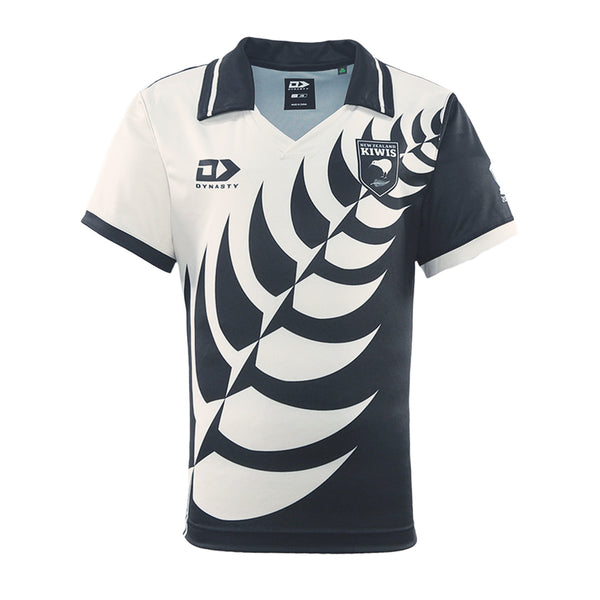 2026 New Zealand Kiwis Captains Run Jersey front in black and cream with fern design