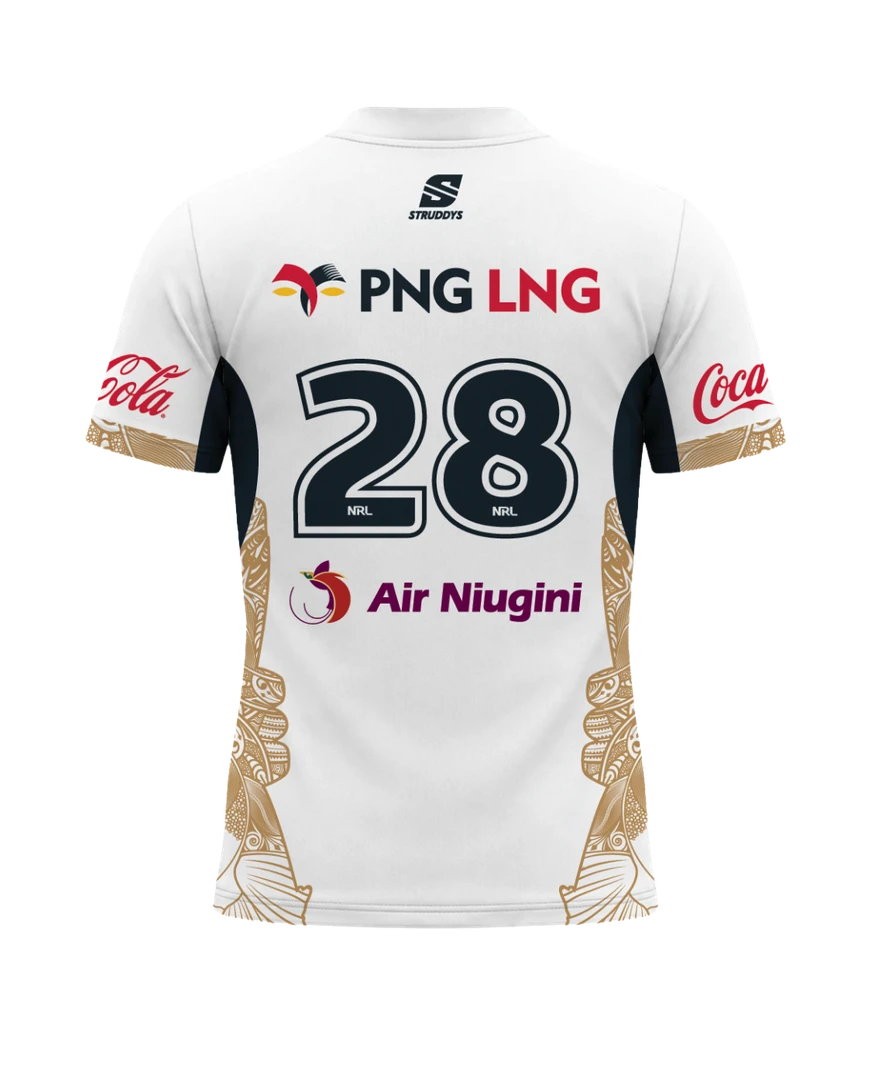 PNG Chiefs White Foundation Jersey back with printed 28 and gold side detailing