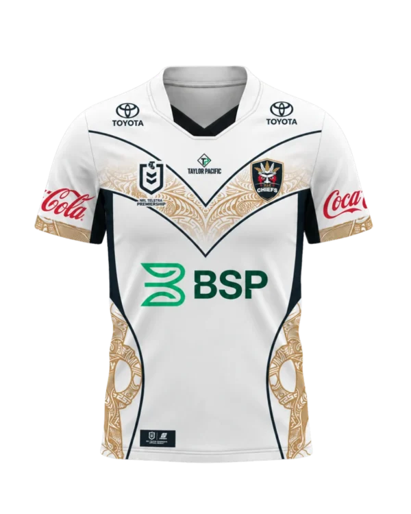 PNG Chiefs White Foundation Jersey front with gold patterned chevron and team crest