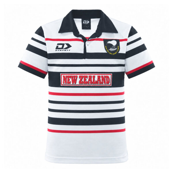 New Zealand Kiwis Throwback Jersey front view with black and red stripes